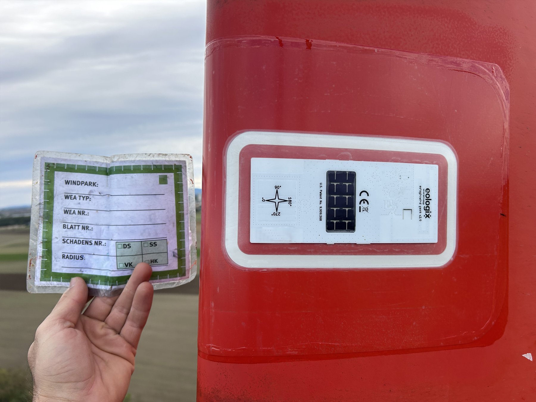Wind turbine sensor installation with certification and documentation for performance monitoring